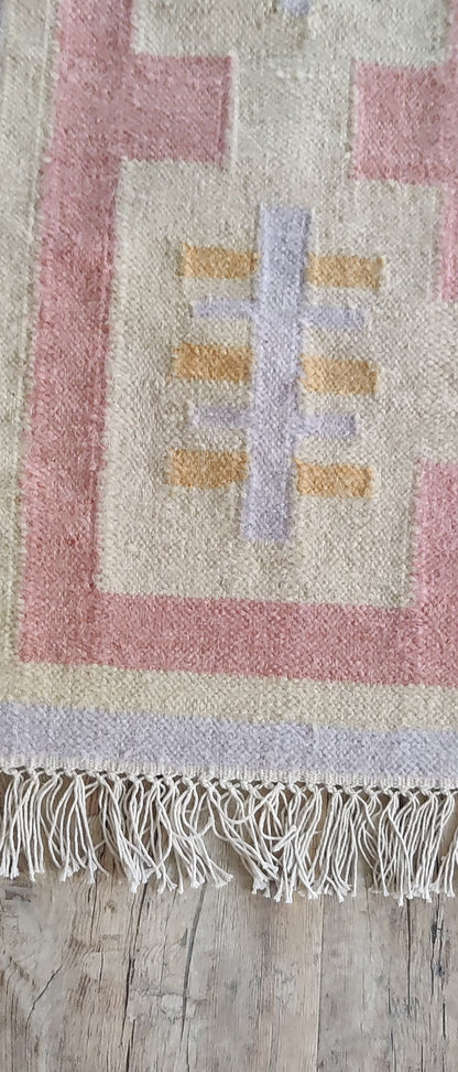 Modern  Pastel Geometric Border Wool Rug