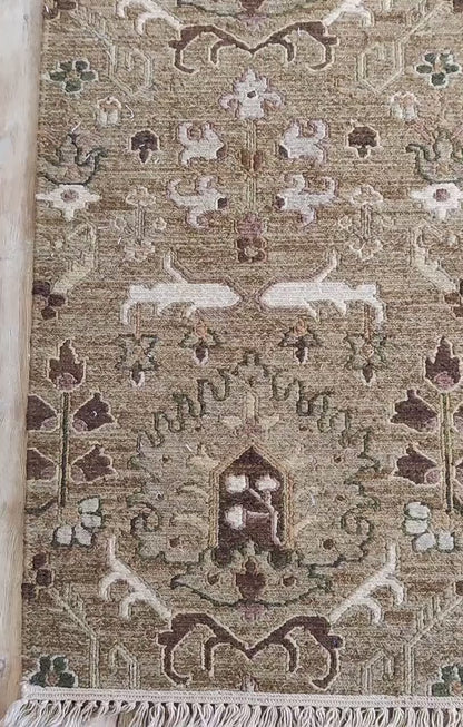 Mughal Garden Moss Olive Green Soumak Rug
