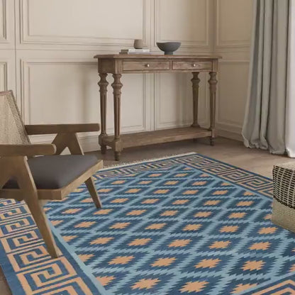 Greek Diamond Authentic Hand-Woven cotton flat weave rug