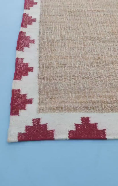 Natural Beige with Red Geometric Border Kilim rug