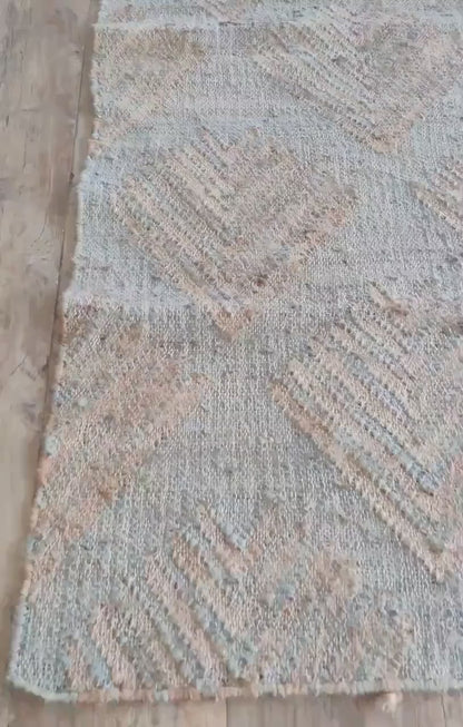 Elegant Rhombus Pattern Cotton Jute Flatweave Rug