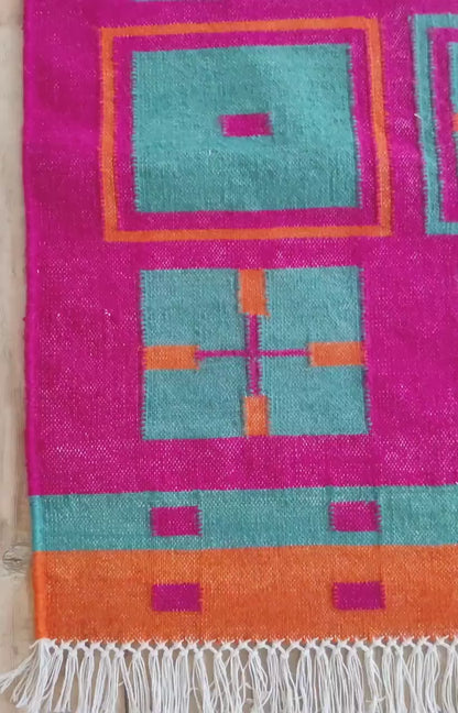Modern Colorful Geometric Wool Dhurrie Rug