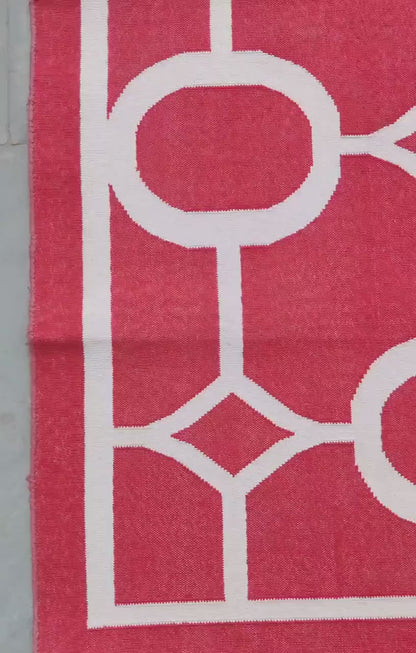 Modern Red Octagon Artisan Crafted Reversible Cotton rug