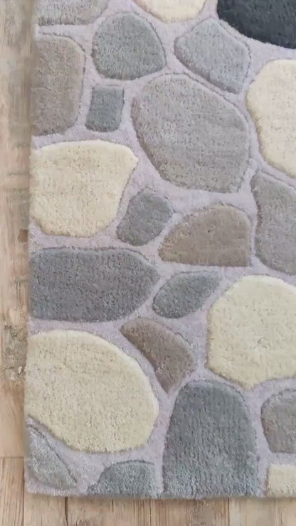 River Stone Pebble Design Modern High-Low Textured Area Carpet for Living Room