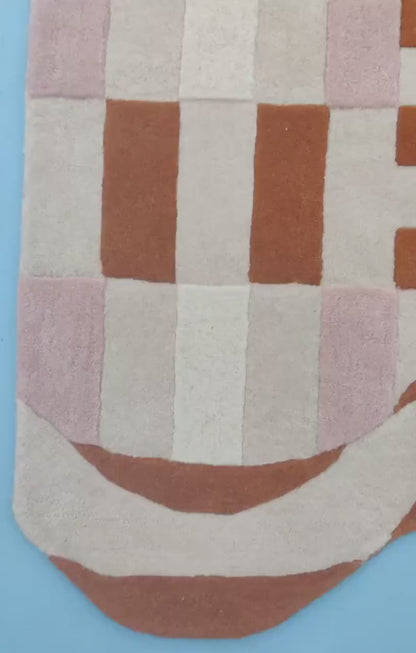 Terracotta Prism Grid Checkerboard Hand-Tufted Wool Rug