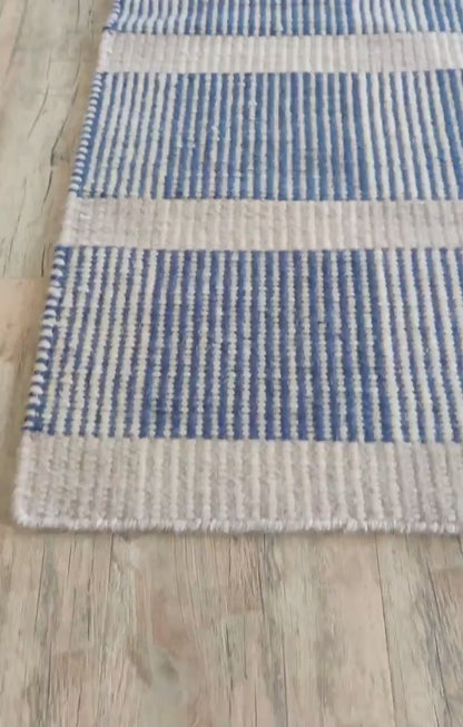Premium Flatweave Wool Carpet  Cream and Navy Plaid Design