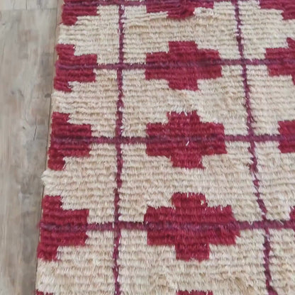 Burgundy Lattice Cross Custom Geometric Wool Carpet