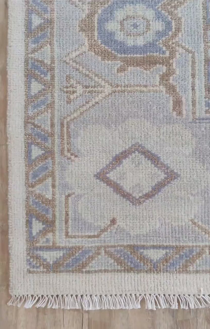 Soft Slate and Cream Hand-Knotted Botanical Rug