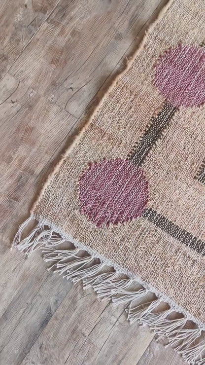 Plum Orb Border Artisan Crafted Reversible Natural Fiber Kilim rug