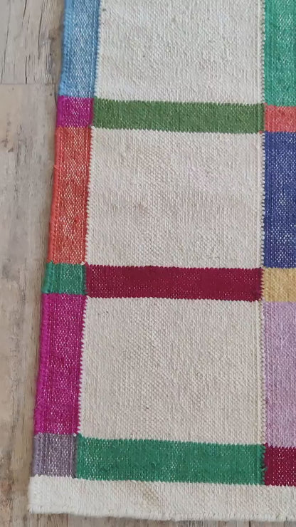 Handwoven Checkered Wool Rug, 5x8, 8x10 FT