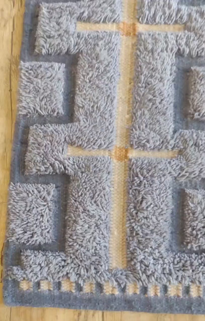 Slate Blue Interlocking Geometric Design - Modern High-Low Textured Area Carpet