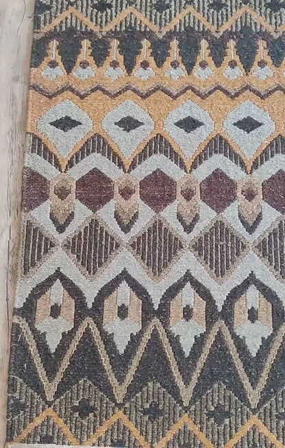 The Desert Prism Mustard Gold & Charcoal Soumak Rug