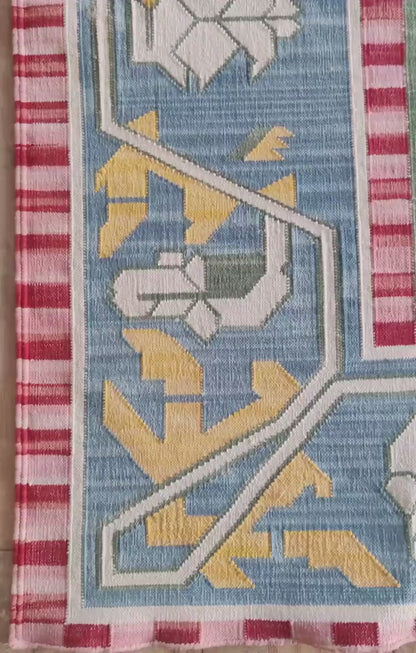 Pastel Geometric Folk Art Handwoven Cotton Flatweave Rug