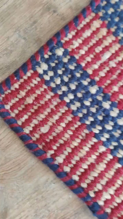 Indigo Blue & Rust Red Striped Pattern - Durable Handloom Hallway Carpet