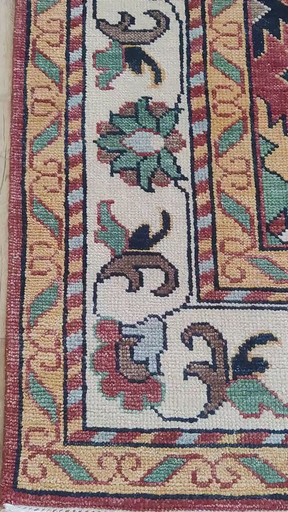 Hand-Knotted Serrated Medallion Tribal Wool Rug