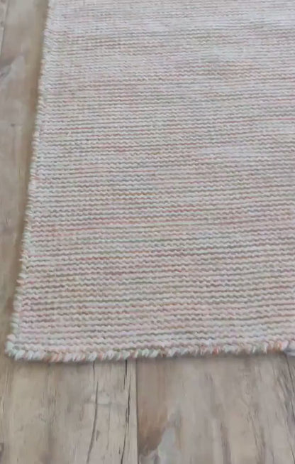Handwoven Ribbed Wool Rug Natural Beige with Fringed Edge