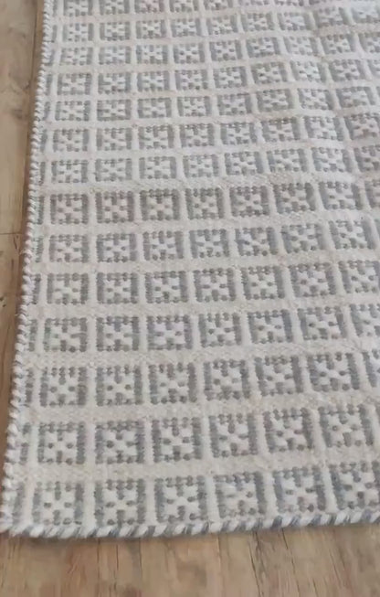 Beige Gray Modern Wool Carpet Scandinavian Handmade Floor Rug