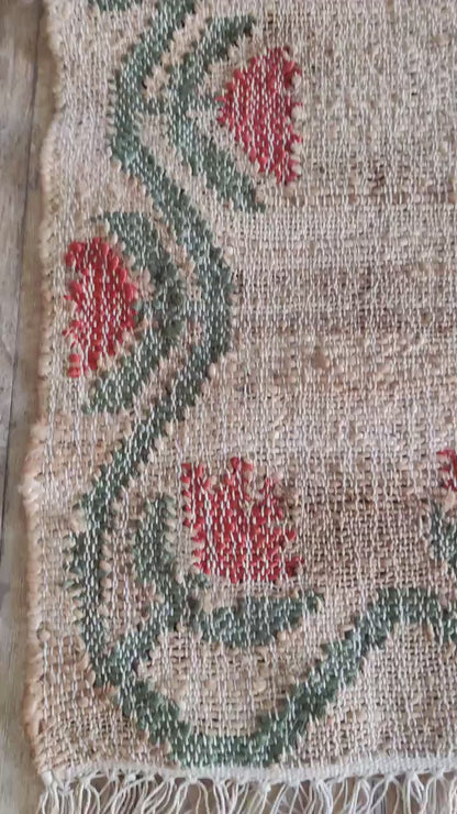 Rose Floral Border Cotton Jute Rug
