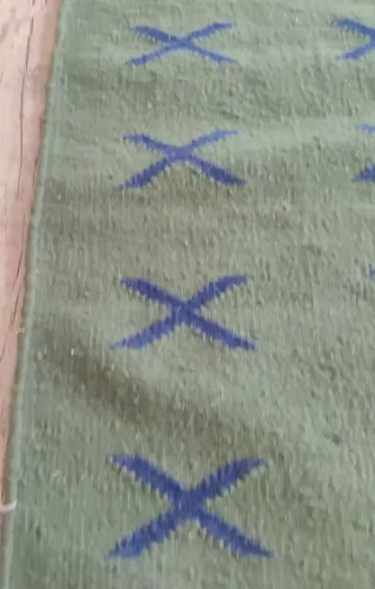 Wool Rug with Blue X Pattern,  Handmade Modern Area Rug