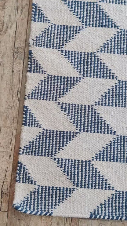 Modern Blue Herringbone Wool Rug