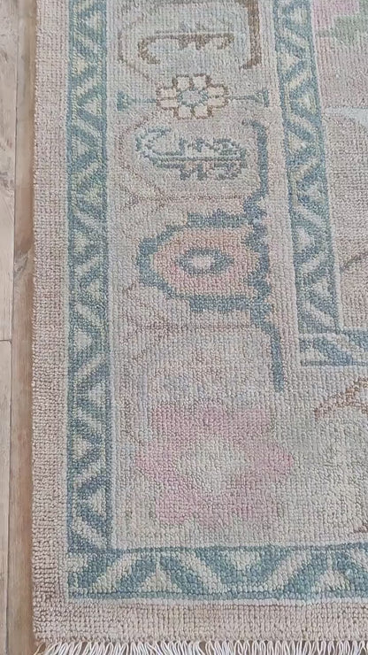 Pastel Heritage Hand-Knotted Oushak Carpet