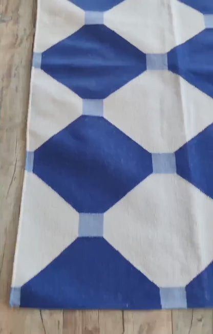geometric octagon and diamond pattern Cotton Dhurrie Rug