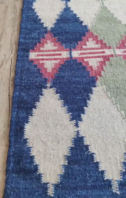 Handwoven Cotton Wool Rug,Diamond Pattern Carpet