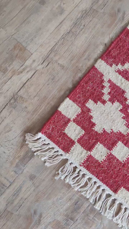Handmade Red & White Geometric Rug