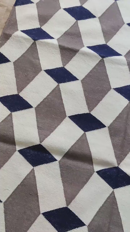 Handmade Harlequin Diamond Cotton flat weave Rug