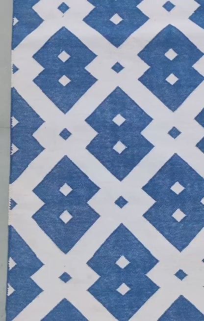 Handwoven Cotton Dhurrie Rug, Diamond Geometric Pattern Rug