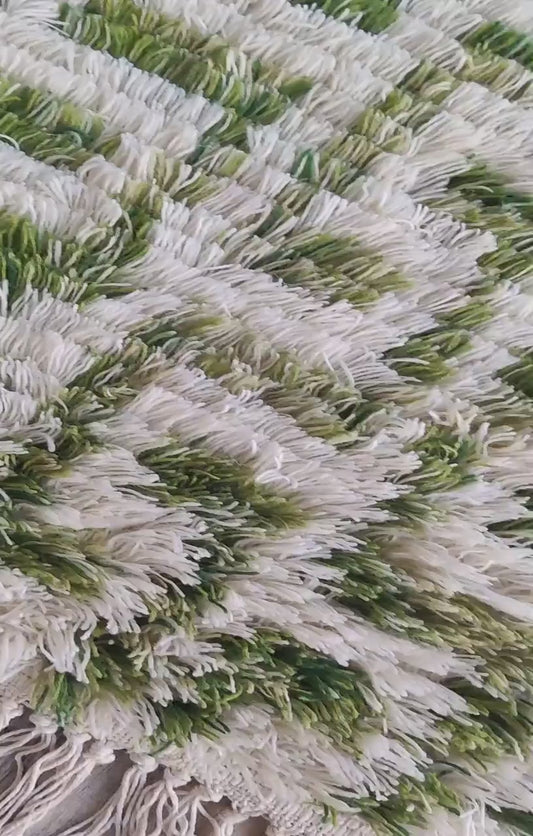 Art Deco Moss Geometric High-Pile Handcrafted Bohemian Floor Decor