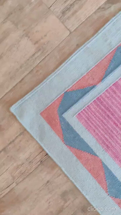Pink Geometric Cotton Traditional Design Area Rug