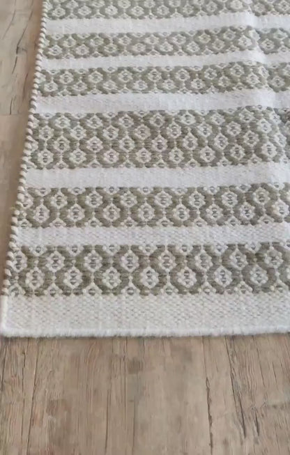 Craftsmanship-Focused Striped Wool Handloom Rug for Modern Decor