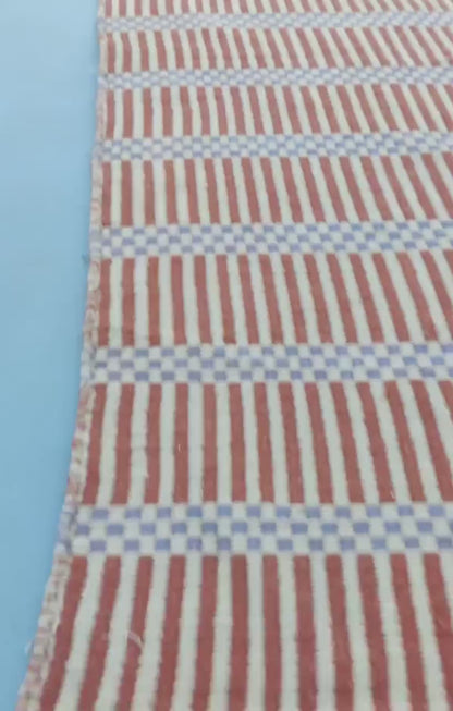 Striped Handloom Carpet - Terracotta & Blue Flatweave