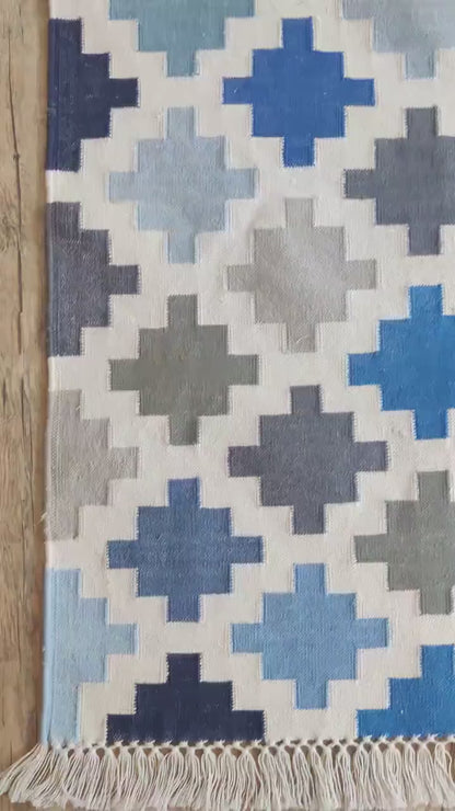 Pixel Cross Geometric Cotton Dhurries rug
