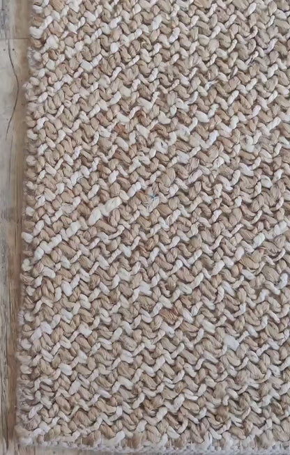 Organic Tan Herringbone Pattern Thick Jute Soumak Rug