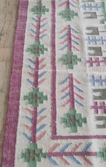 Handmade Vintage Wool Rug with Tribal Pattern