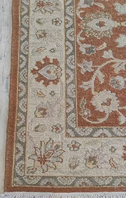 Vintage Khotan Revival Antique Look Rust Red Area Rug