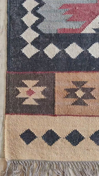 Nomad Heritage Crest Tribal Wool Jute Kilim Rug