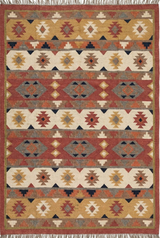 Ethnic Navajo Pattern Kilim Sustainable Wool Jute rug