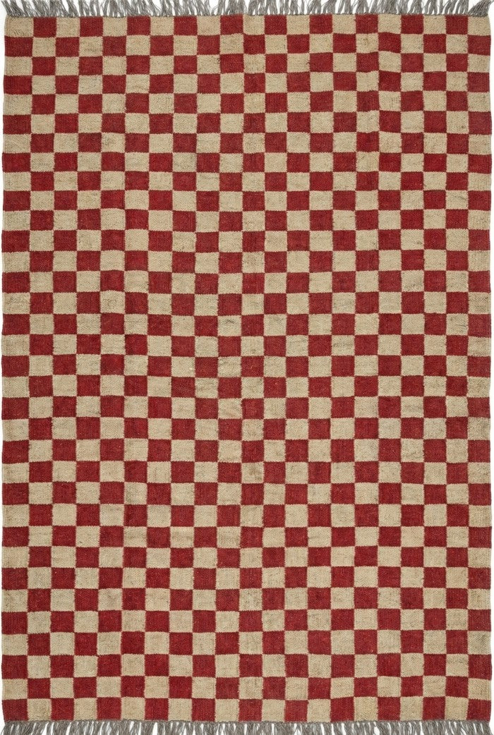 Crimson Checkered Trendy Red Grid Rug for Living Room & Bedroom