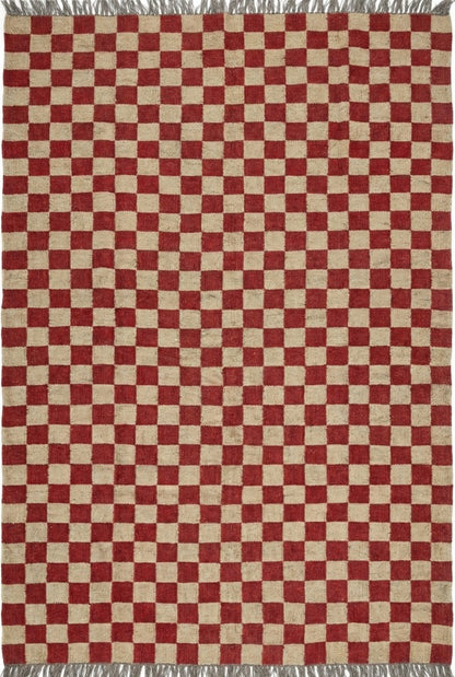 Crimson Checkered Trendy Red Grid Rug for Living Room & Bedroom