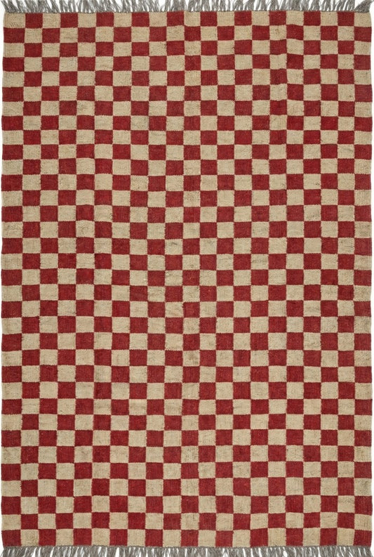 Crimson Checkered Trendy Red Grid Rug for Living Room & Bedroom